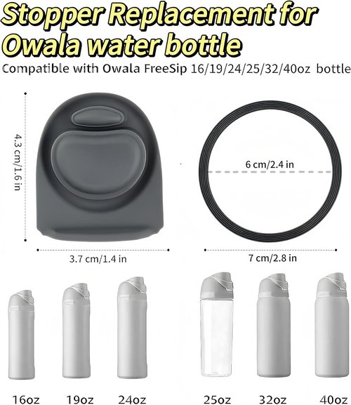 Joshey Rubber Seal Replacement Gasket & Stopper Set - Compatible with Owala Freesip 24oz/32oz Bottles | Gray Silicone Parts