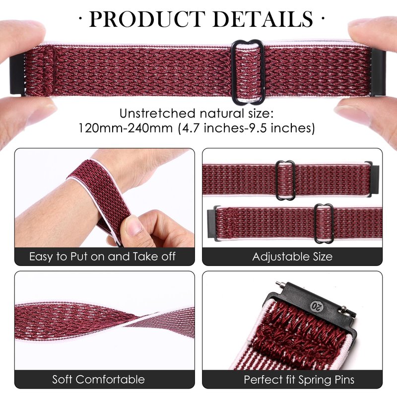 6-Pack Canvas Compatible with QONBINK K62 L70 TG38/Jacoosa K62 L70/ganopterygon L70 G128/BHNYBWUL Watch Band, Nylon Soft Breathable Quick Release Adjustable Wristband Replacement Strap Strap with Secure Closure
