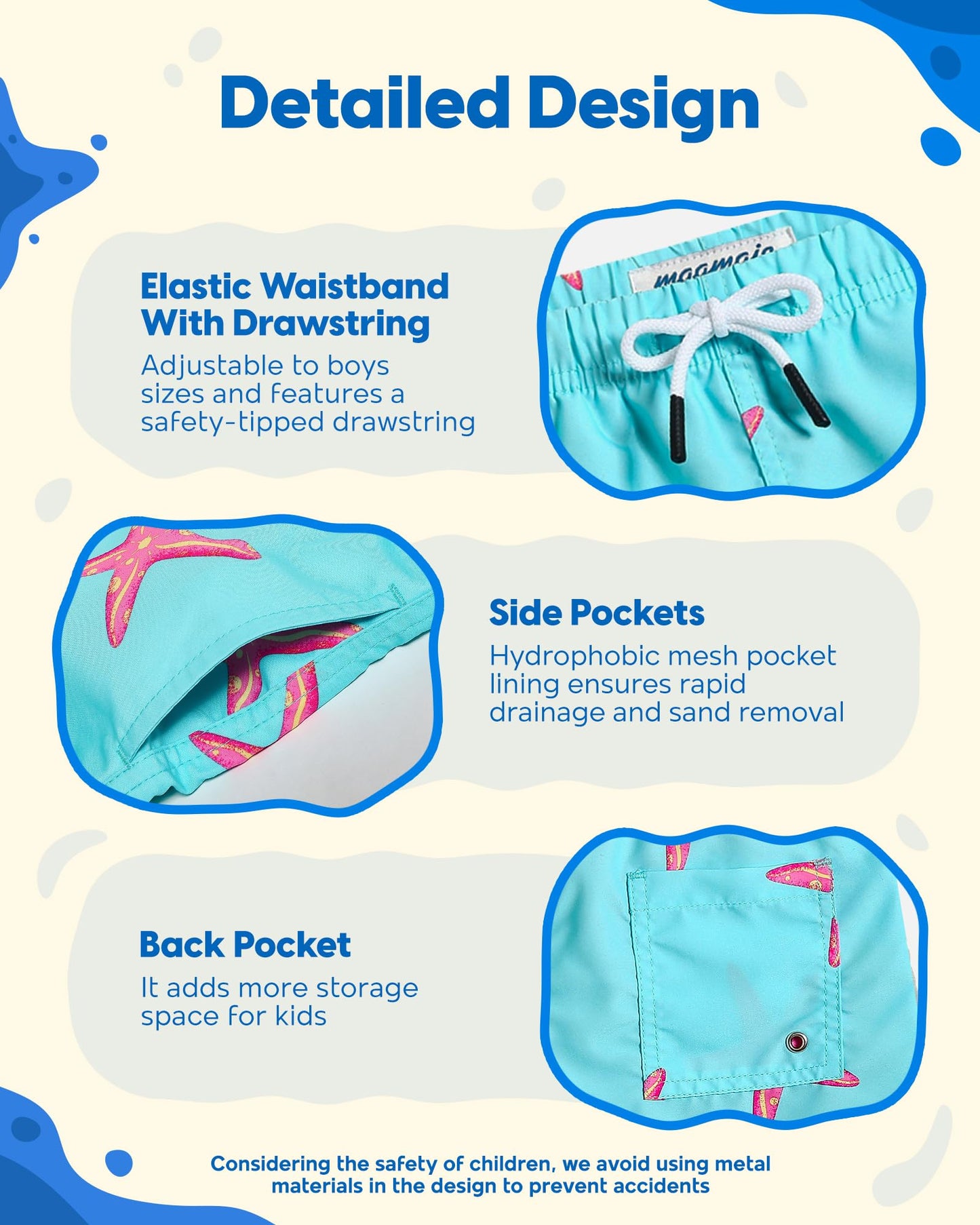 maamgic Boys Swim Trunks Toddler Swim Shorts Little Boys Bathing Suit Swimsuit Toddler Boy Swimwear,Starfish-Lake Blue,7 T
