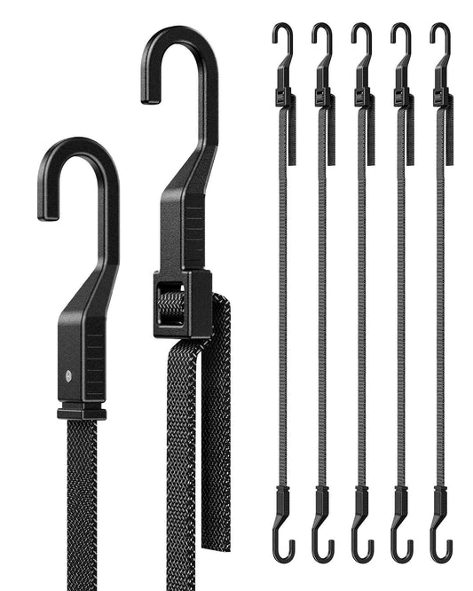 6 Pack 48" Flat Adjustable Straps with Hooks, 3X Faster to Adjust The Length, LuckyStraps Heavy Duty Bungee Straps for Cargo, Camping, Bike, Truck, Roof Rack, Motorcycle, Outdoor Use, Black