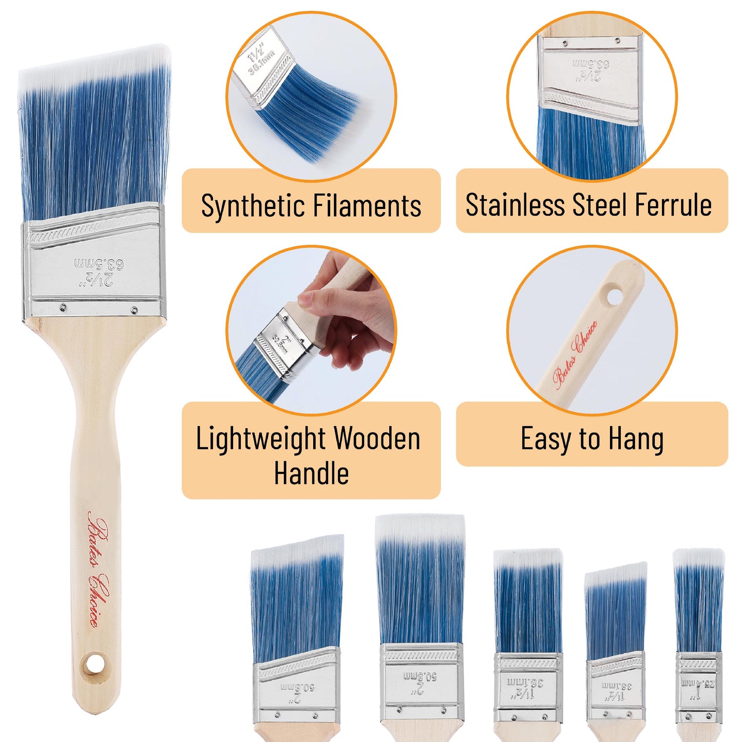 Bates Angle Paint Brushes, 1-Inch, 12 Pack, Treated Wood Handle, Brushes for Walls & Furniture