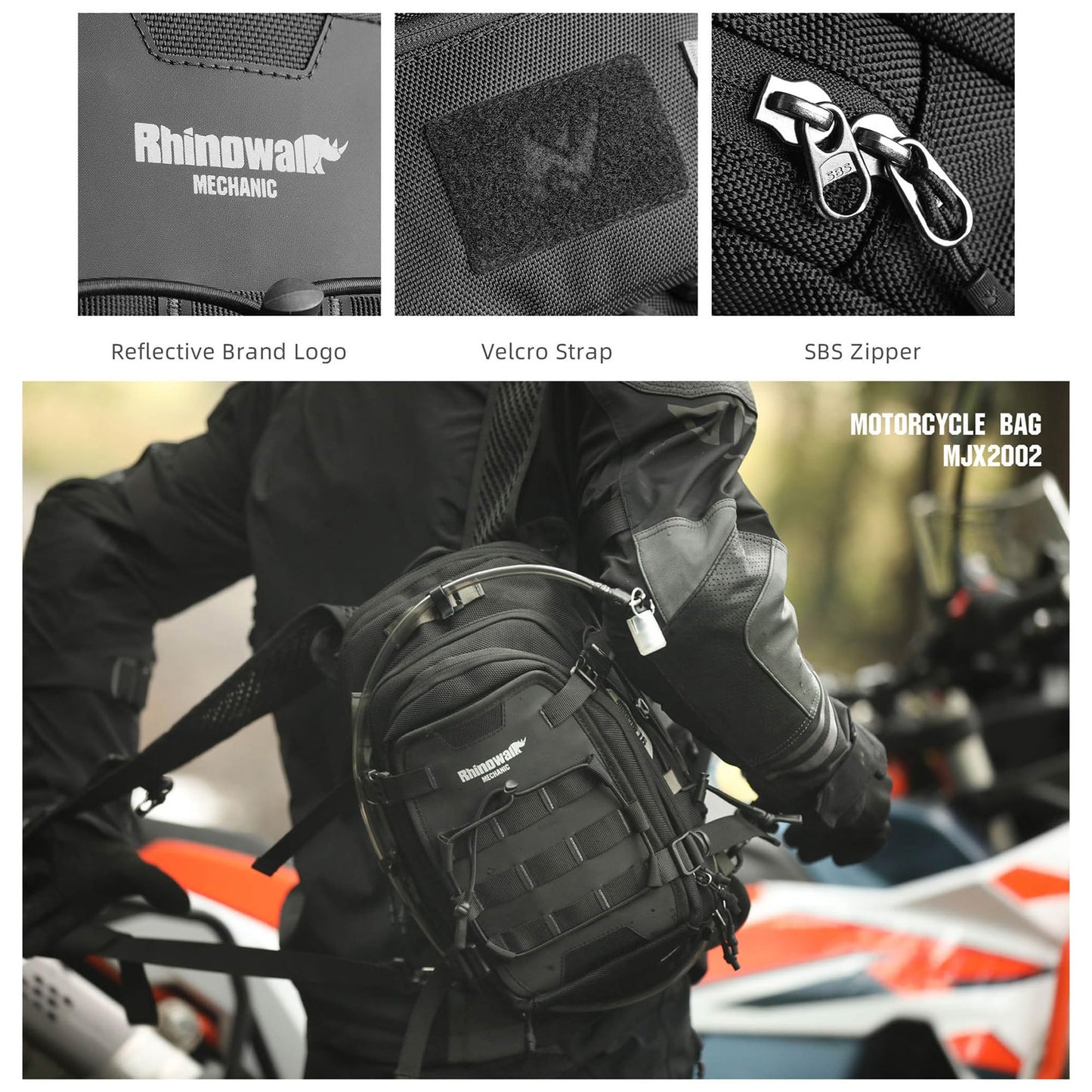 abamita Motorcycle Tank Bag Backpack Rhinowalk tank bag Separate Water Bag with Waterproof Cover and Molle System for most Adventure and Sport Motorcycle Frames Black
