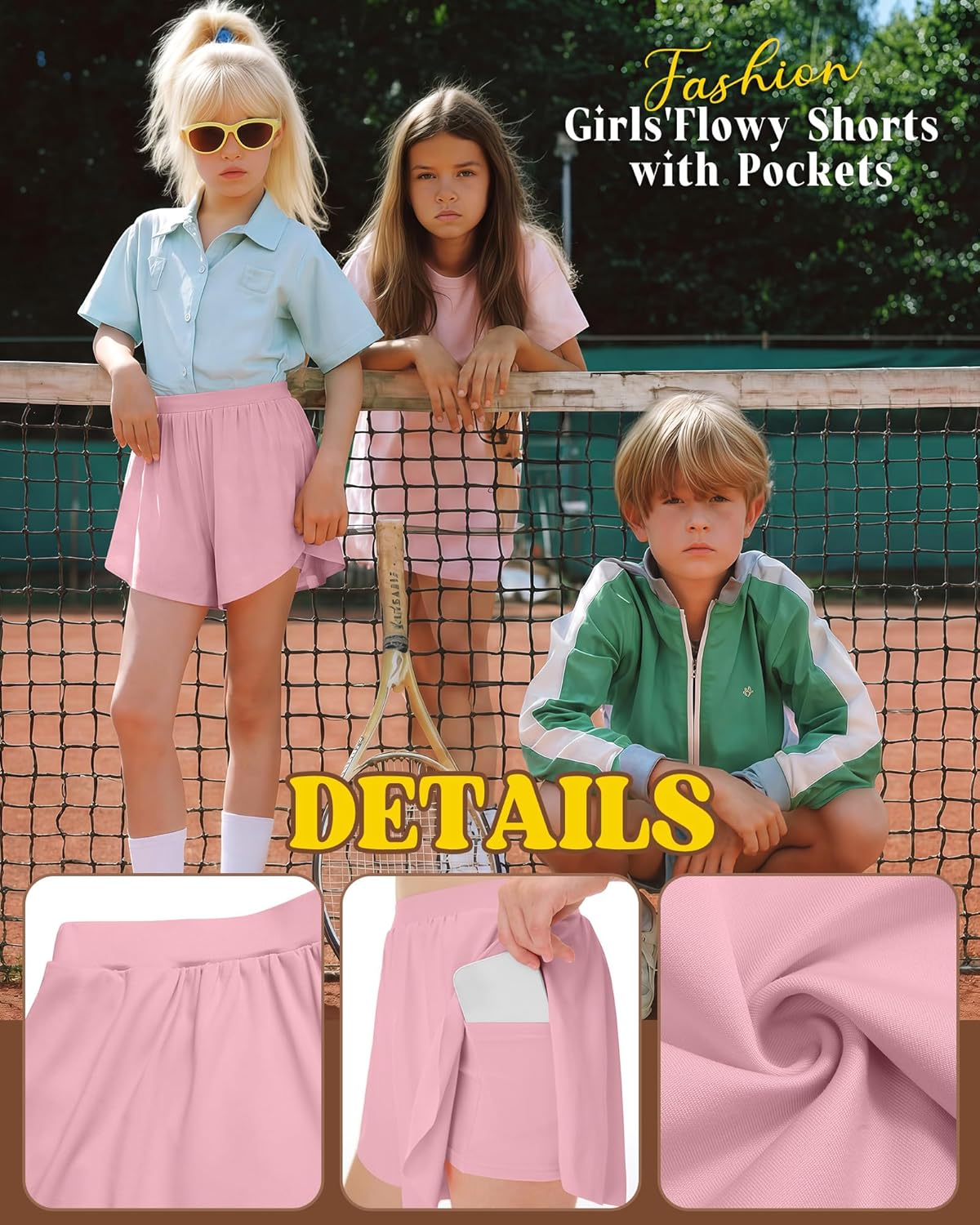 Skiennix Girls' Athletic Shorts - 2-in-1 Flowy Butterfly Skirts | Quick Dry High Waist with Pockets - 4 Pack