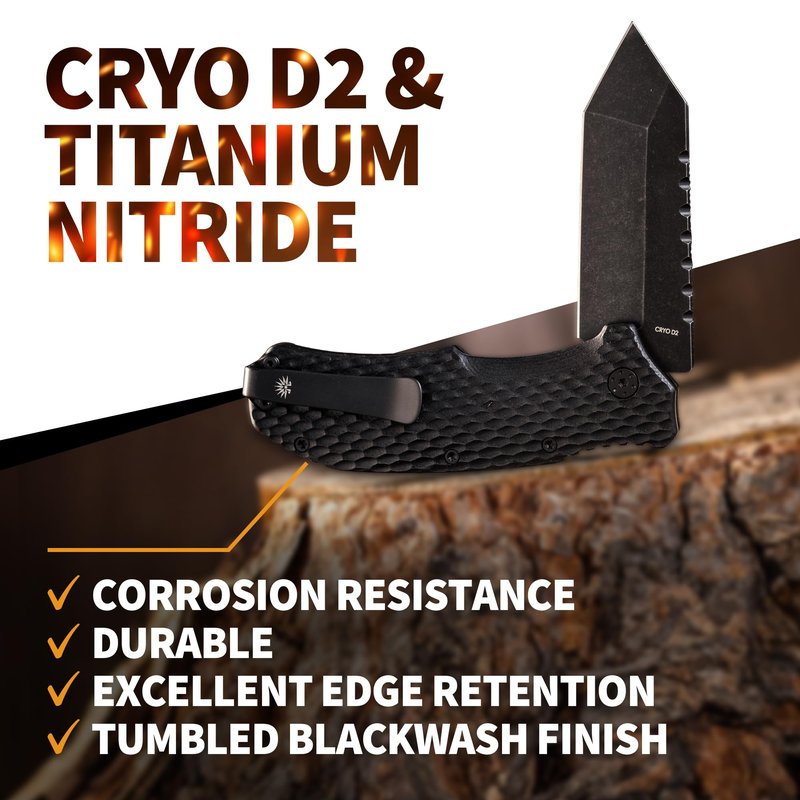 Off-Grid Knives - Rapid Fire Viper, Assisted Tanto Blade, Hard Use Build, Tactical, Camping & Survival EDC, Cryo D2 Steel, Blackwash, G10 Scales, Deep Pocket Carry (Blackout)