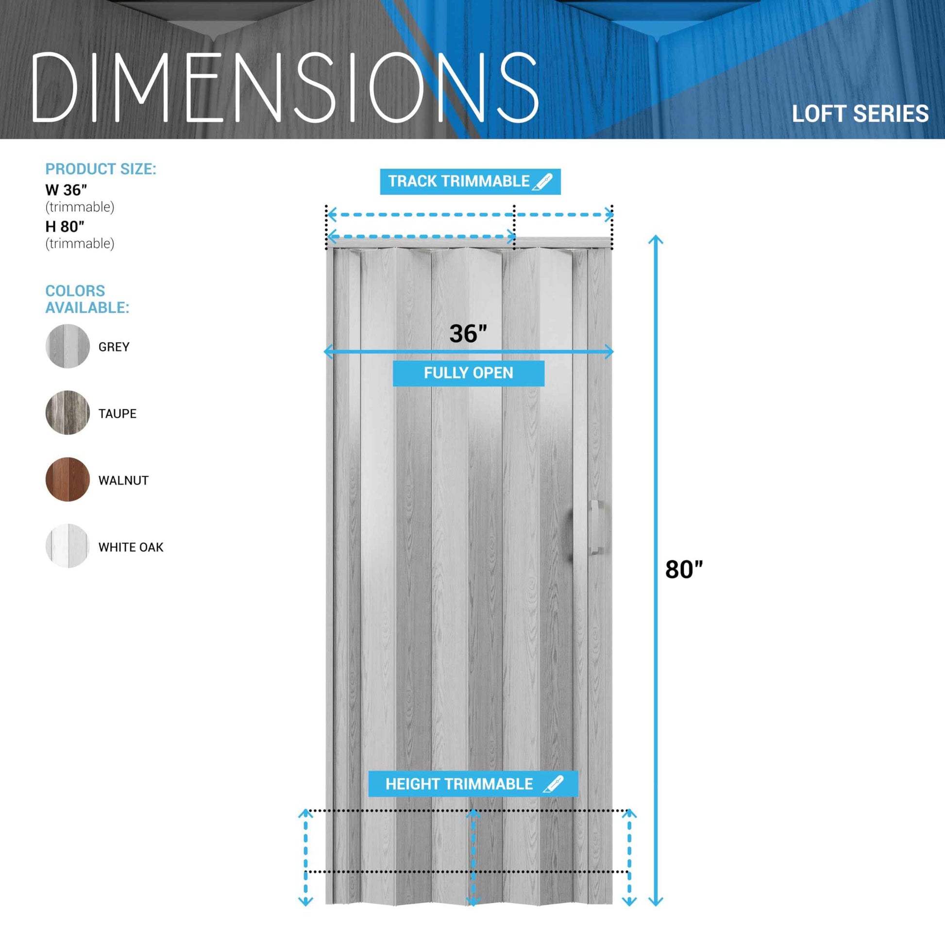 36" W Premium Foldable Accordion Doors, Double Walled Heavy Duty Folding Doors for Interior, Privacy Room Divider, Taupe