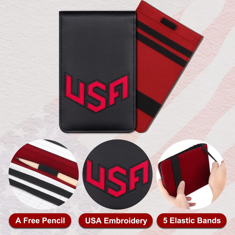 BIG TEETH Golf Scorecard Holder Yardage Book Cover USA Pattern Golf Accessories Leather Fit for Most Back Pocket (Red)