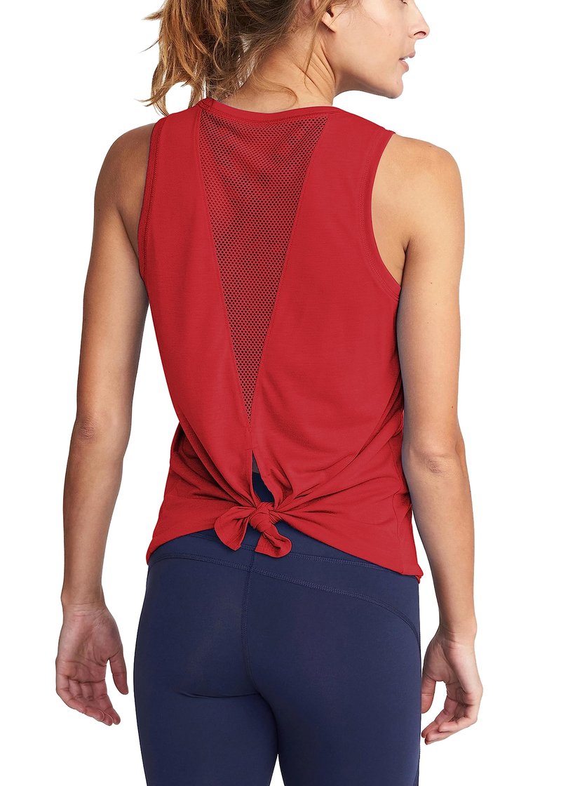 Bestisun Tie Back Workout Tank Tops Mesh Back Athletic Gym Sports Shirts for Women Red XL