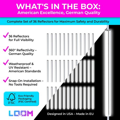 LOOM® Bike Spoke Reflectors Gift Set | 36 Pcs | Premium 8cm Reflective Clips for Bicycles - 360° High Visibility Wheel Spoke Skins - Night Safety Accessories for MTB Road Bike E-Scooters & Kids