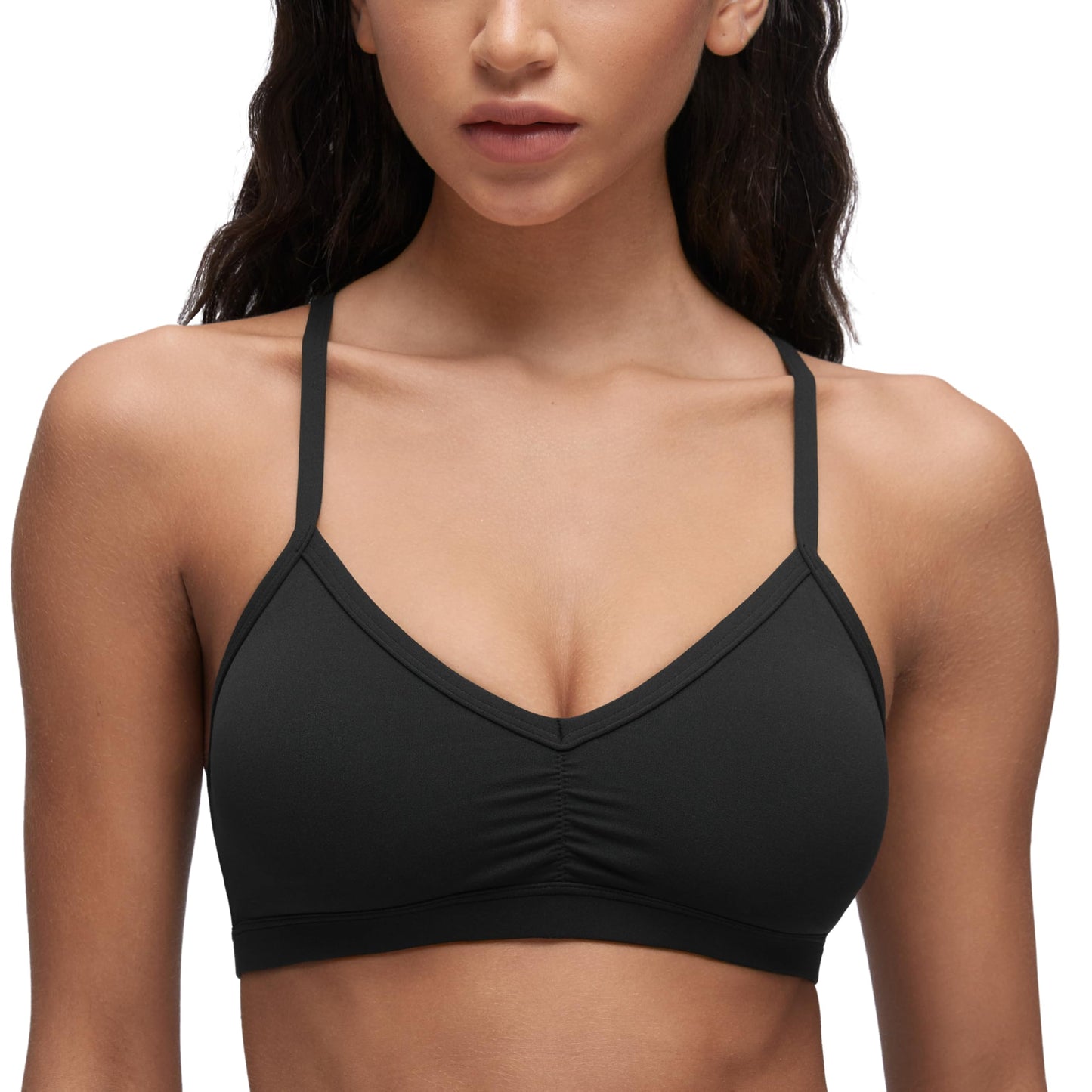 CRZ YOGA Butterluxe Ruched Sports Bras Black Medium