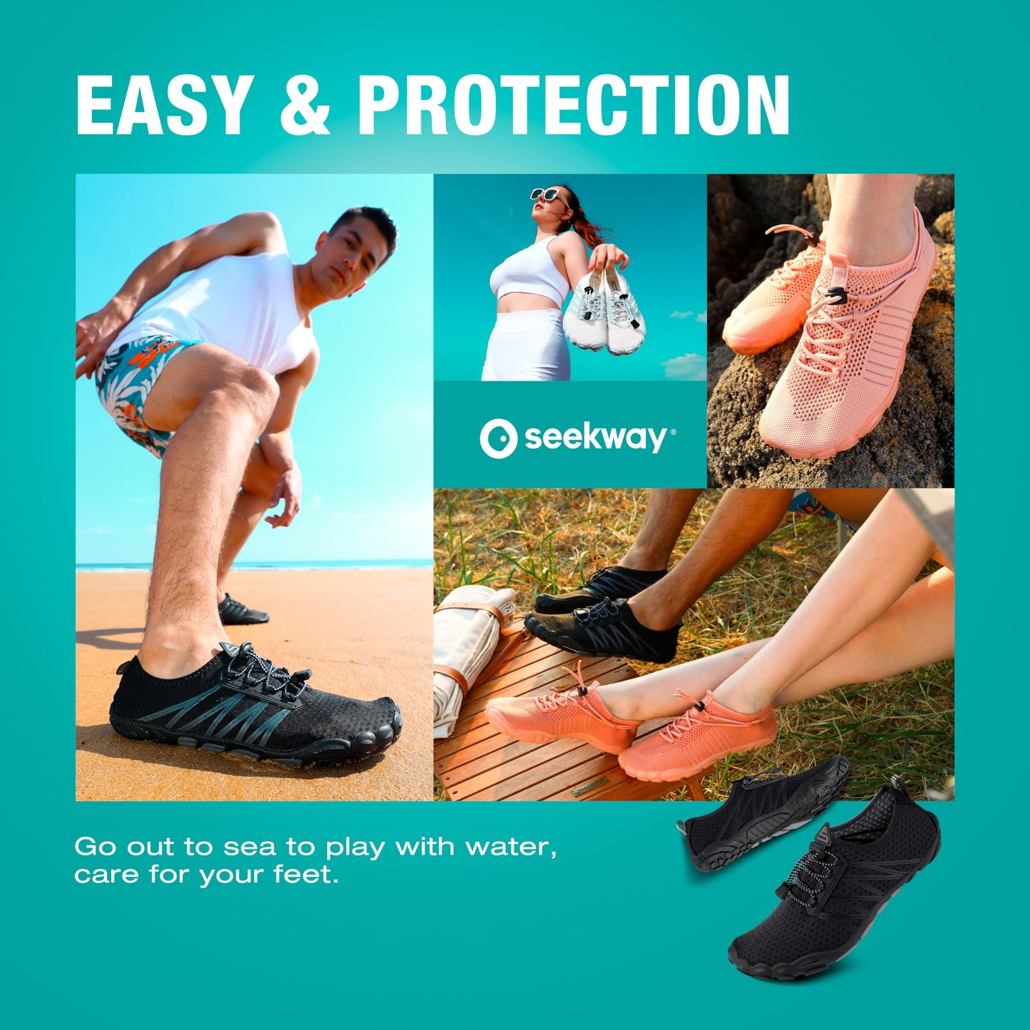 SEEKWAY Water Shoes Men Women Adult Quick-Dry Aqua Sock Barefoot for Beach Swim River Pool Lake Hiking Kayaking Surfing SP001(U) 406Black Size 13 Women/12 Men