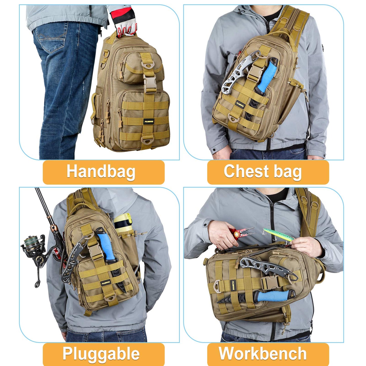 PLUSINNO Fishing Backpack Tackle Bag, Water-Resistant Backpack with Rod Holder, Ideal Gifts for Men