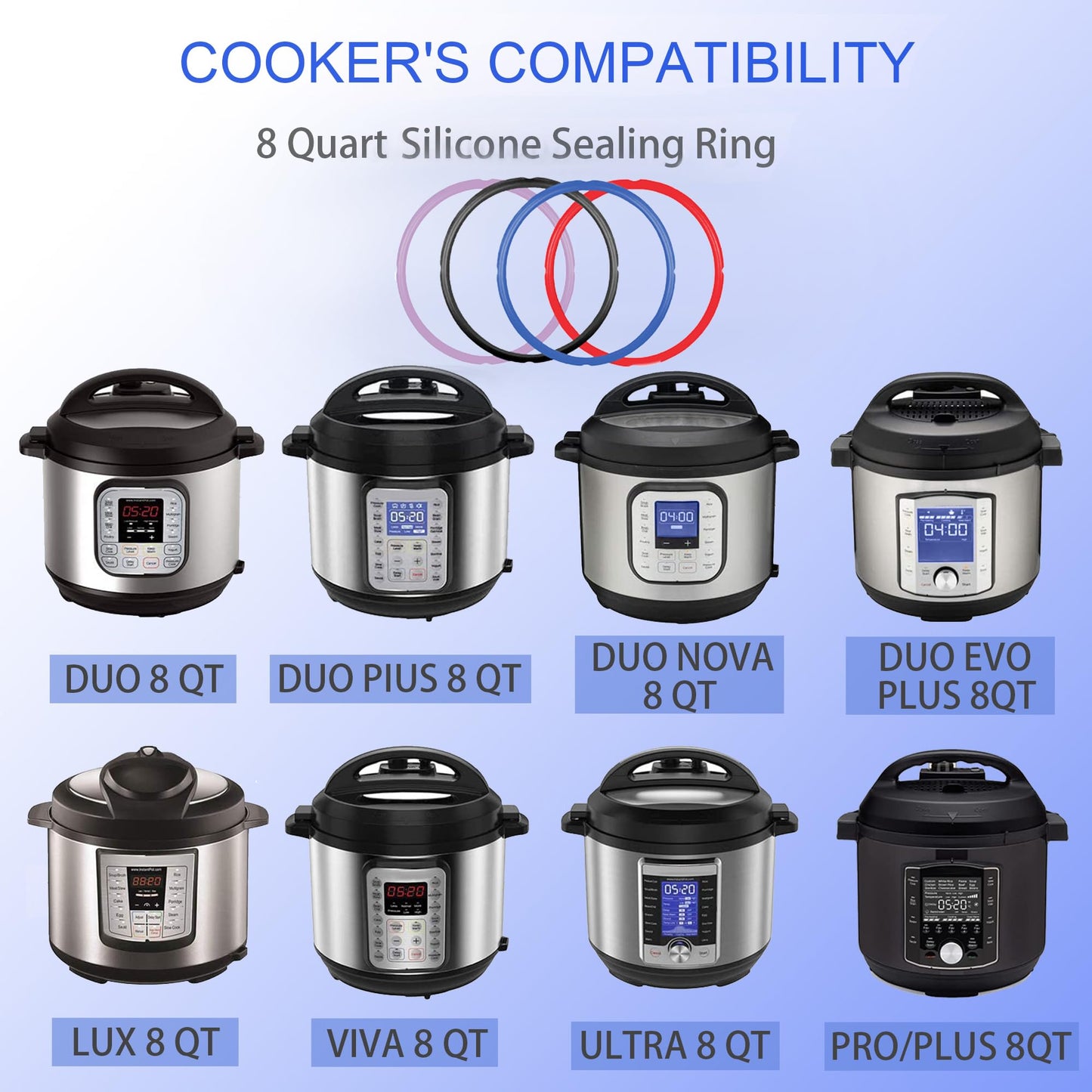 Beaquoei 4 Pack 8 QT Silicone Sealing Ring for Instanpot Replacement Silicone Gasket Seal Rings with 4 Colors with 4 Float Valve Seal Gasket, Fits Duo/Plus 8, Ultra 8, Lux 8, Smart 8, Nova 8, CSG 8