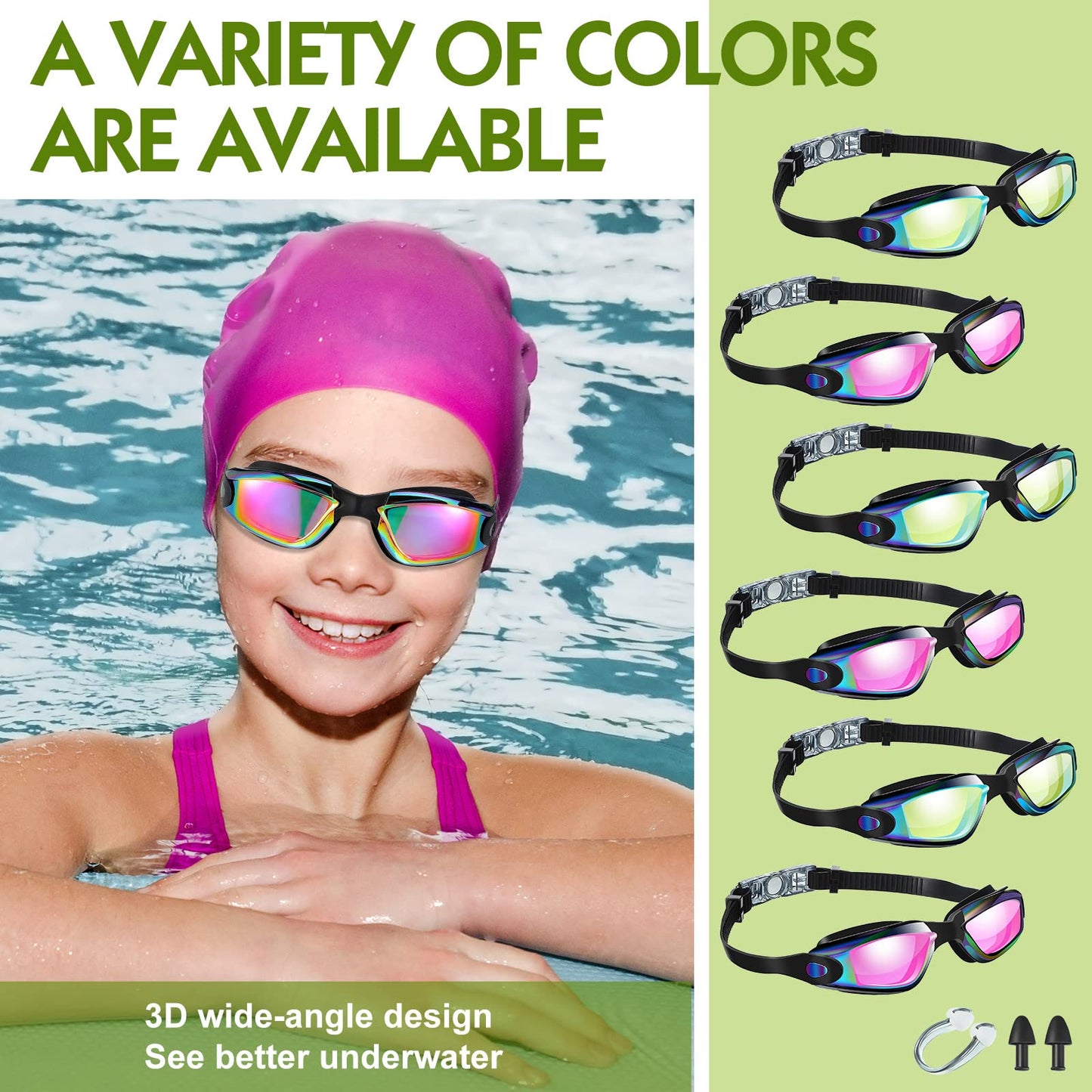 Flutesan 6 Pcs Swim Goggles Swimming Equipment Swimming Goggles Sport Swimming Goggles for Women Men Adult Youth (Neon Color)