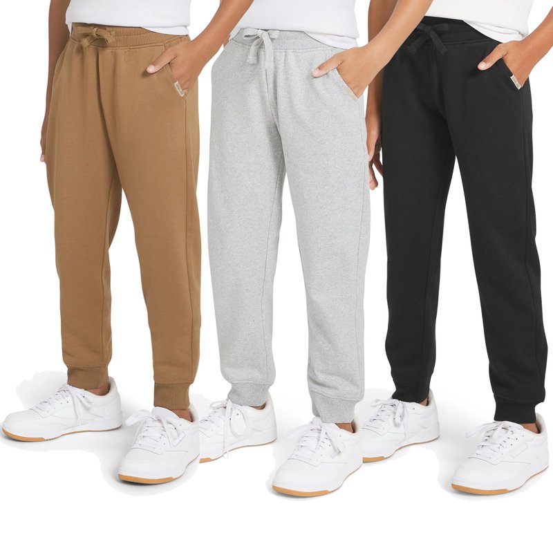Weatherproof Vintage Boys' 3 Pack Variety Midweight Super Soft Fleece Lined Stretchable Jogger Pants, Tan Grey Black Set, X-Large
