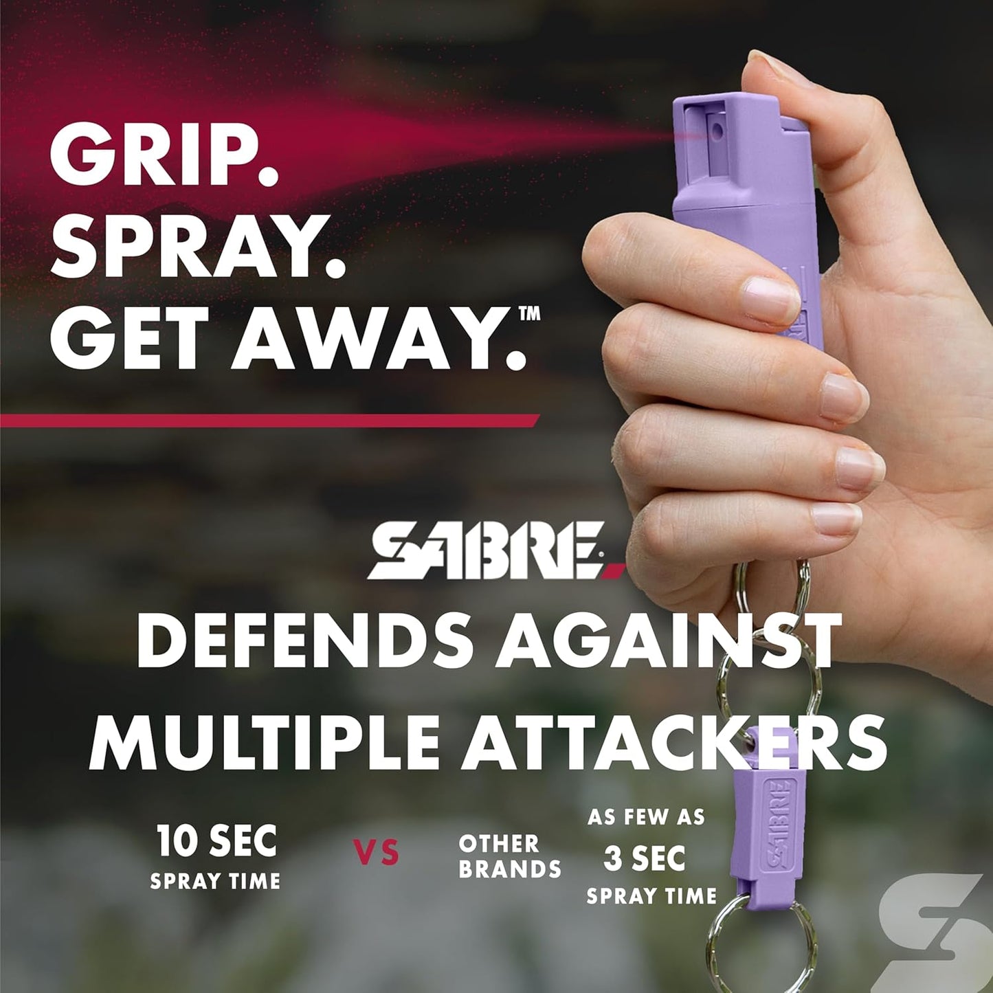 SABRE Pepper Spray - Max Police Strength Self Defense OC Spray with Quick Release Keychain | 0.54 fl oz, UV Dye, 10 Sec Spray Time