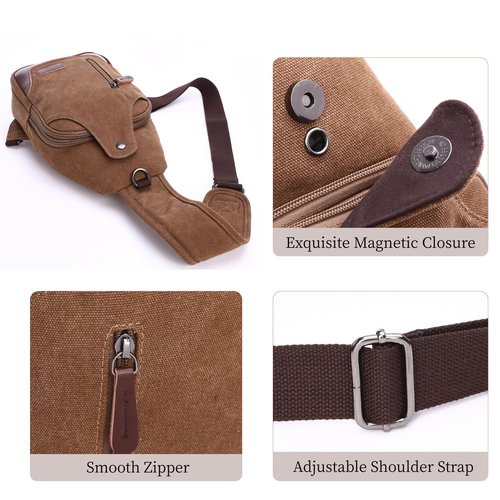 EDIWER Canvas Sling Bag for Men Crossbody Chest Bag Casual Daypack Rucksack Small Crossbody Backpack with Adjustable Strap