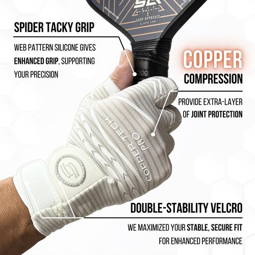 Copper Tech Pro Pickleball Gloves for Men & Women | Advanced Joint Support with Copper Compression |AAA Synthetic Leather Tennis, Badminton, & Racquetball
