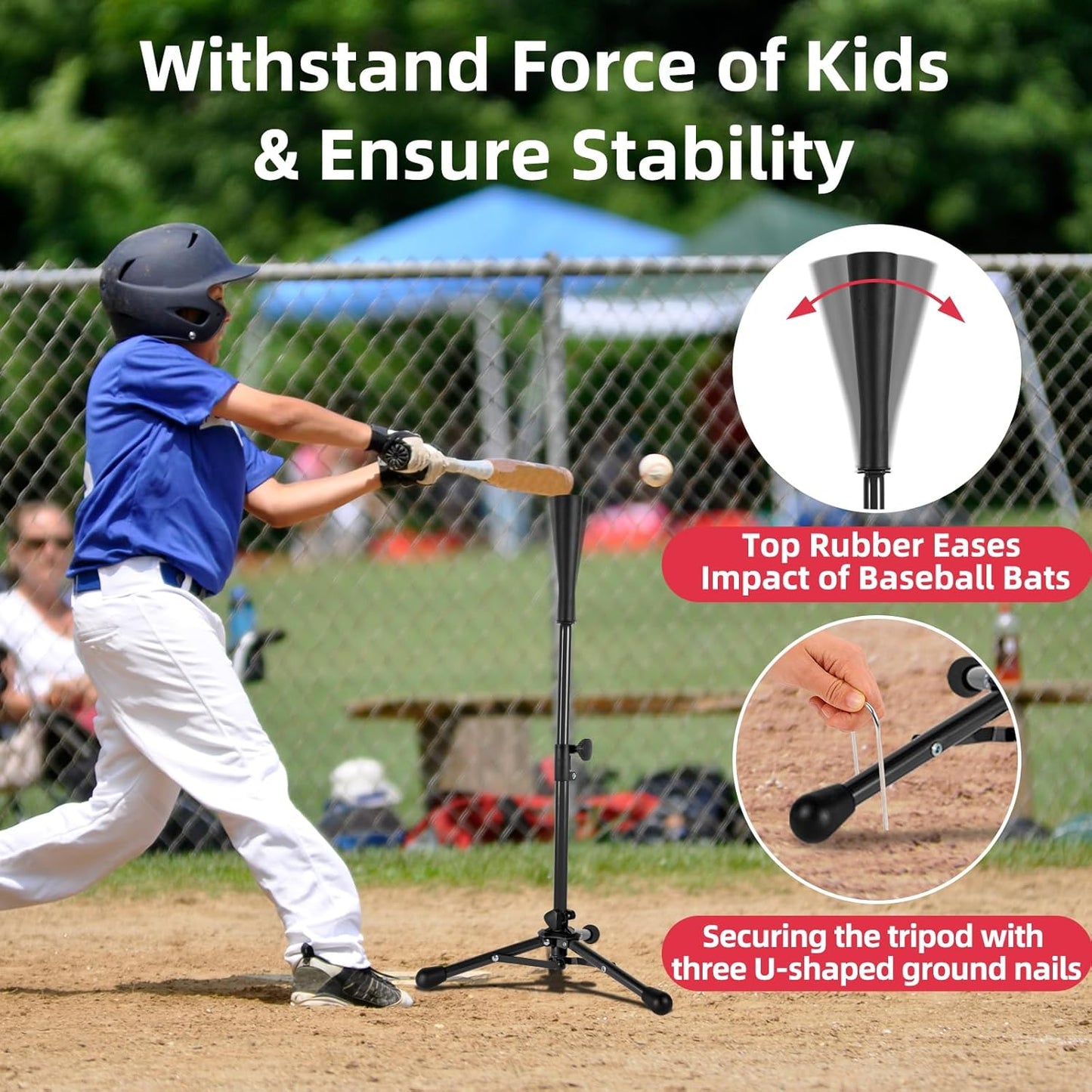 Skiennix Kids Baseball Tee - Portable & Stable Batting Tee with Carry Bag | Adjustable 20.87-31.29 Inches for Ages 3-8