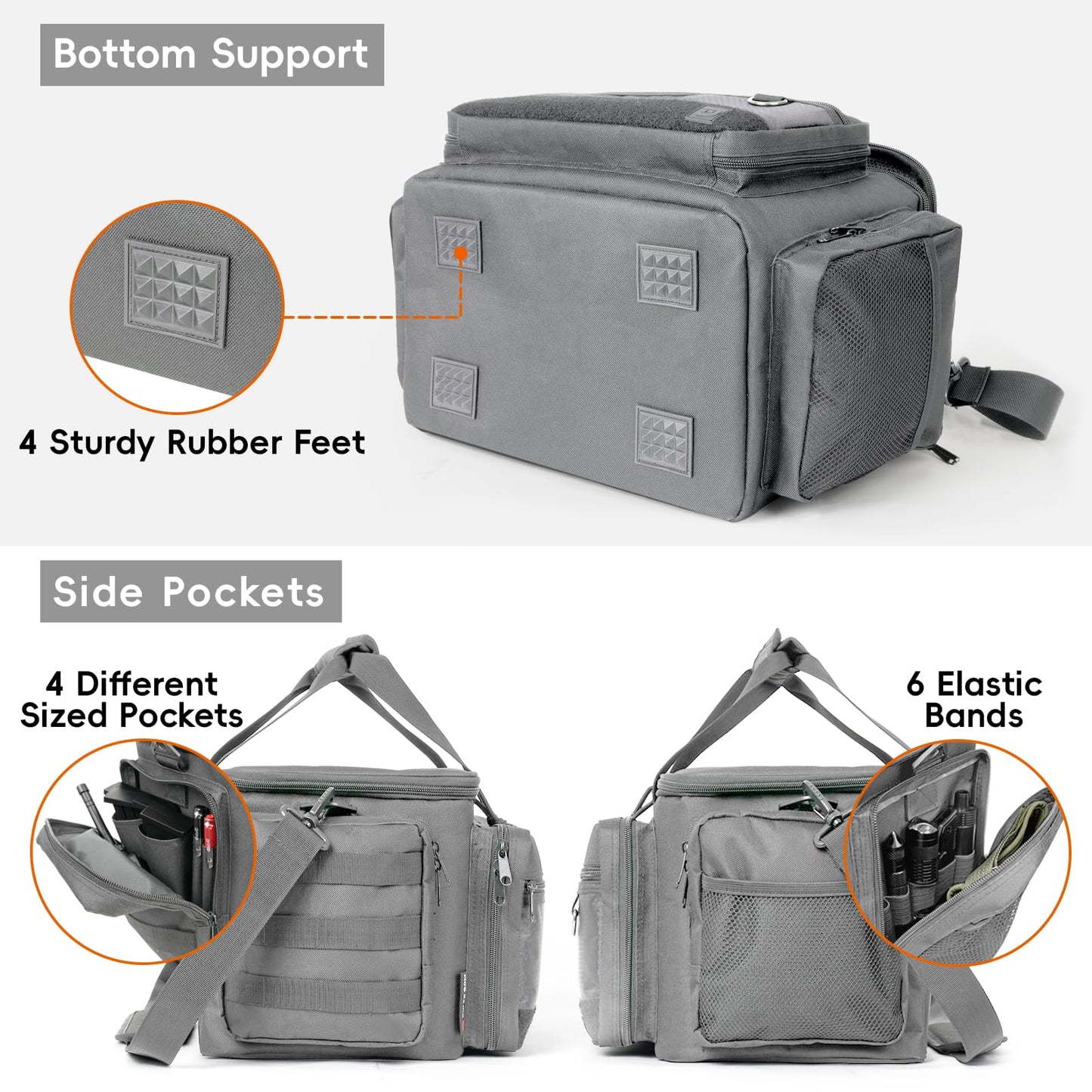 DULCE DOM Tactical Gun Range Bag for Handguns & Pistols - Lockable Compartment, Ammo Storage, Magazine Slots, Durable Range Essentials Bag (GREY)
