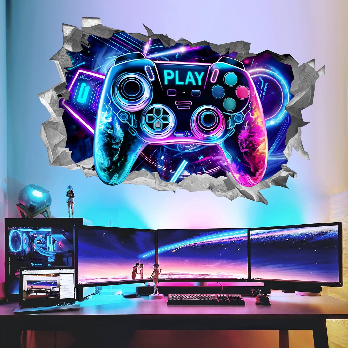 wondever 3D Game Wall Stickers Gamer Controller Gaming Peel and Stick Wall Art Decals for Teenagers Boy Bedroom Playroom
