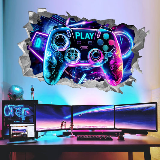 wondever 3D Game Wall Stickers Gamer Controller Gaming Peel and Stick Wall Art Decals for Teenagers Boy Bedroom Playroom