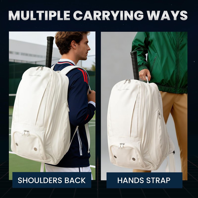 Pickleball Bag for Men and Women, Large 38L Tennis and Pickleball Backpack with Shoe Compartment, Durable Padel Bag with Spacious Storage for Paddles, Balls, Bottle, Towel, Clothes & Laptop (White)