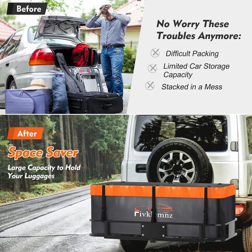 Cargo Carrier Bag by Hitch Mount - 100% Waterproof, 20 Cubic Feet, 6 Straps & Lock | Fits All Vehicles