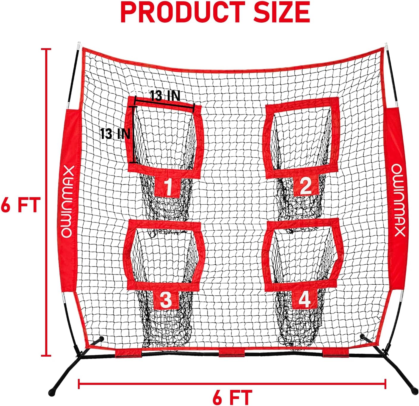 Skiennix Football Trainer Net - 6x6 Ft Target Practice with 4 Targets & Carry Bag - Black/Red for Kids