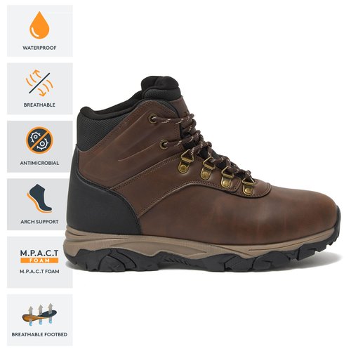HI-TEC Aspen Mid Waterproof Men's Hiking Boots - Black or Brown, Medium or Wide Lightweight Outdoor Trekking Shoes - Brown, 9.5 Medium