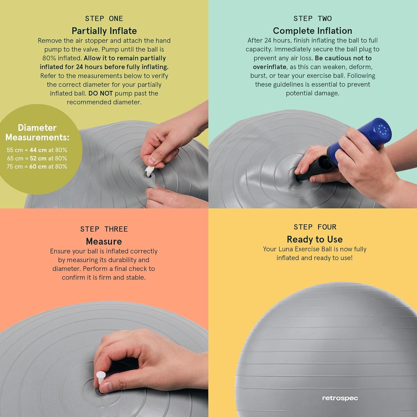 Retrospec Luna Exercise Ball - Anti-Burst Yoga & Core Training Equipment | Home Gym & Office Use
