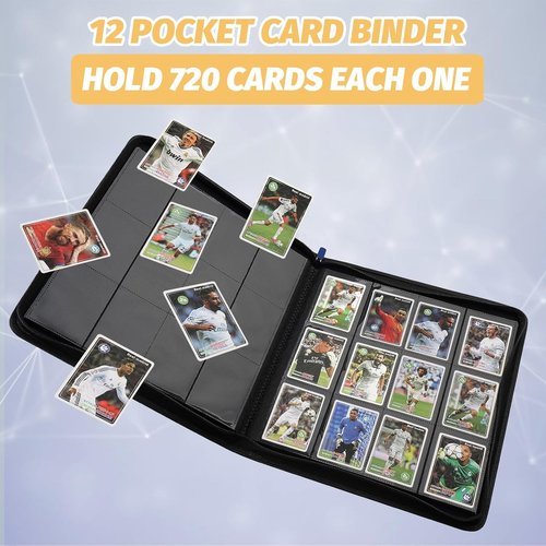 GERMUN Trading Card Binder - Premium 12 Pocket Album for 720 Cards | Double-Sided Carbon Black Cover