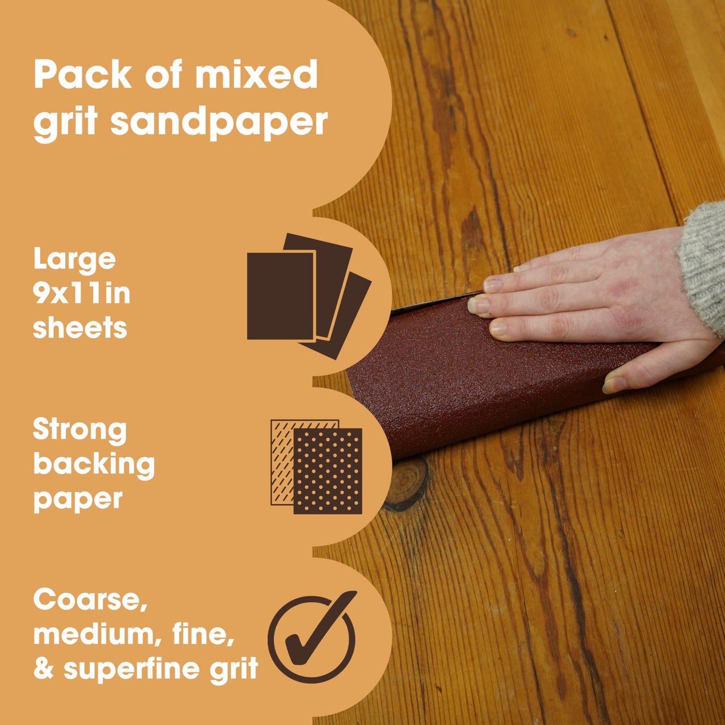 Furniture Clinic Pack of 10 Sandpaper Sheets for Wood, Walls, Metal and Furniture - for Hand, Sanding Block or Sander Use - 2 x Coarse, 4 x Medium, 4 x Fine Grades (P40, P80, P120, P240)