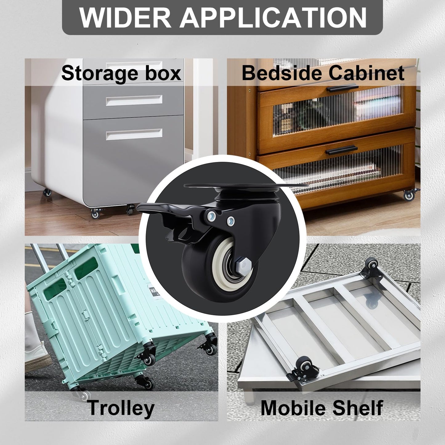 Htudcoue 2 Inch Wheel Casters,Set of 4 Heavy Duty Casters,with Brake,No Noise Locking Polyurethane (PU) Wheels, for Furniture and Workbench Load 800lbs