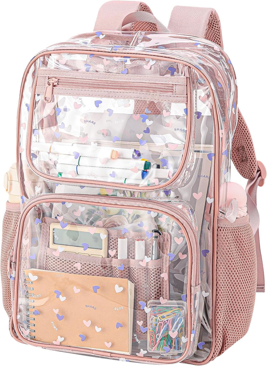 Skiennix Heavy-Duty Clear Backpack - Durable See-Through Bookbag in Pink | Perfect for School