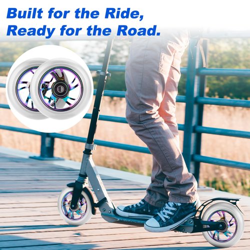 100mm Scooter Wheels 2 Pack - Pro Scooter Wheels with ABEC-9 Bearings Installed, 88A PU, Replacement Wheels Fit for Razor, MGP, Lucky Envy & Pro Scooters, White