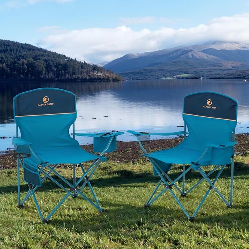 High Point Sports Portable Camping Chair - Lightweight Folding Lawn Chair | Supports 350 lbs, Blue - 2 Pack