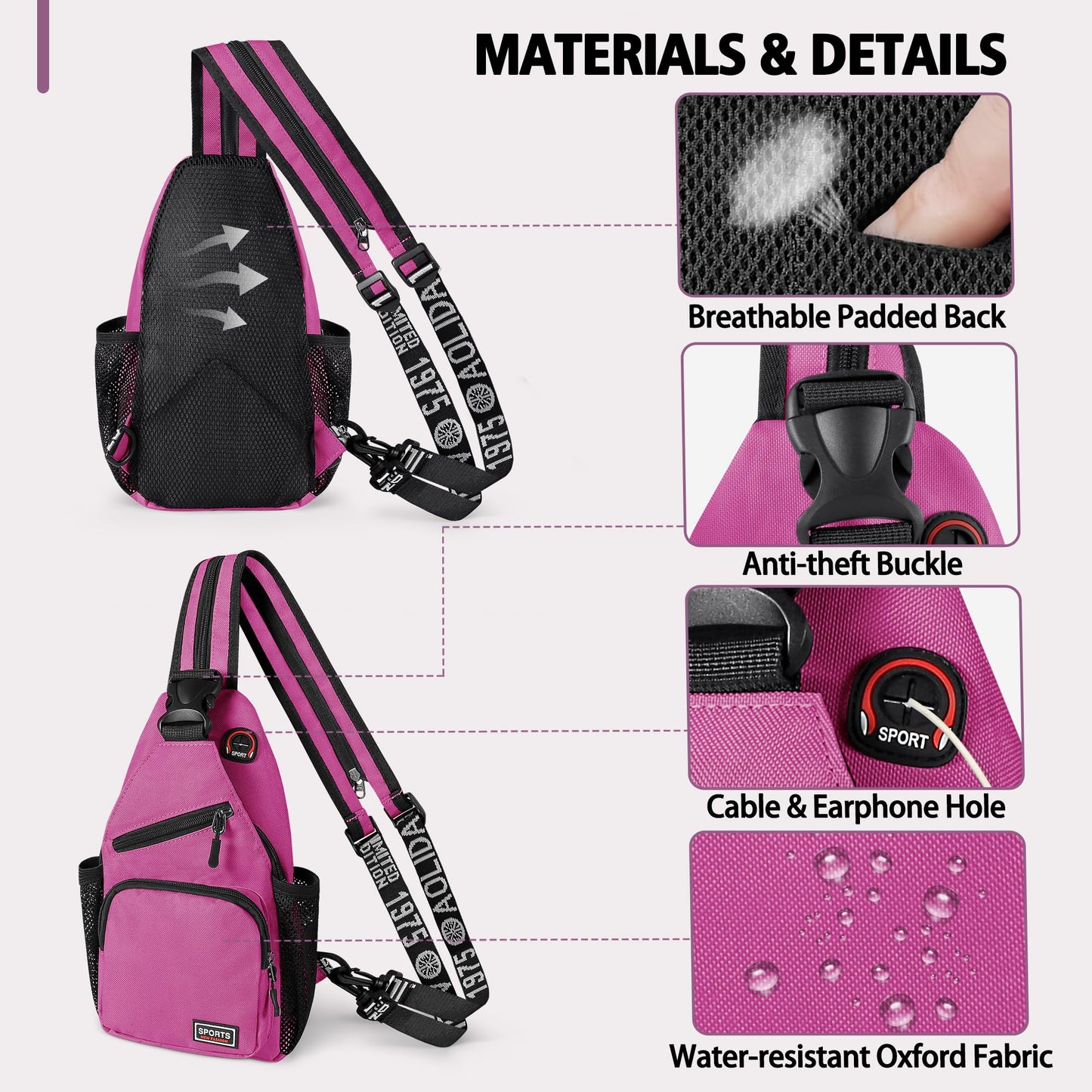 Geestock Convertible Sling Bag for Women Men, Lightweight Crossbody Backpack Daypack Chest Bag Fit 7.9" Tablet for Travel, Sport, Hiking & Commute, Purplishred, 7.09in×3.15in×12.60in