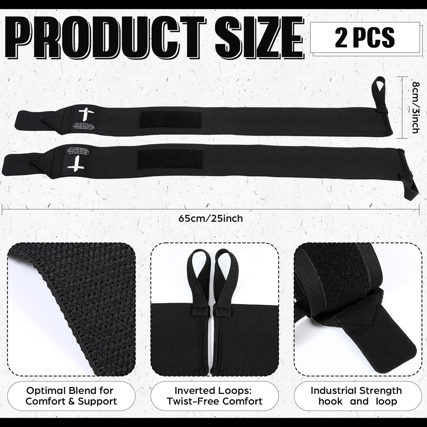 Simgoing Cross Faith 25" Wrist Wraps for Weightlifting, Wrist Straps for Men and Women, Straps Support with Heavy Duty Thumb Loop Wrap for Powerlifting, Strength Training, Bodybuilding