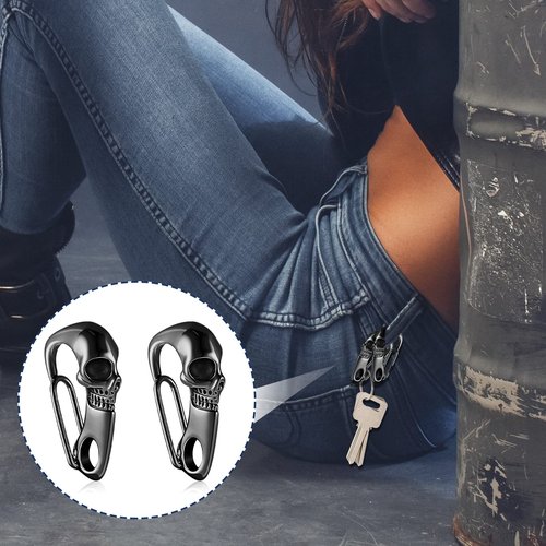 Hicarer 2 Pieces Skull Keychain Skull Wallet Chain Skeleton Clasp Key Buckle for Men Heavy Metal Gothic Key Ring(Black)