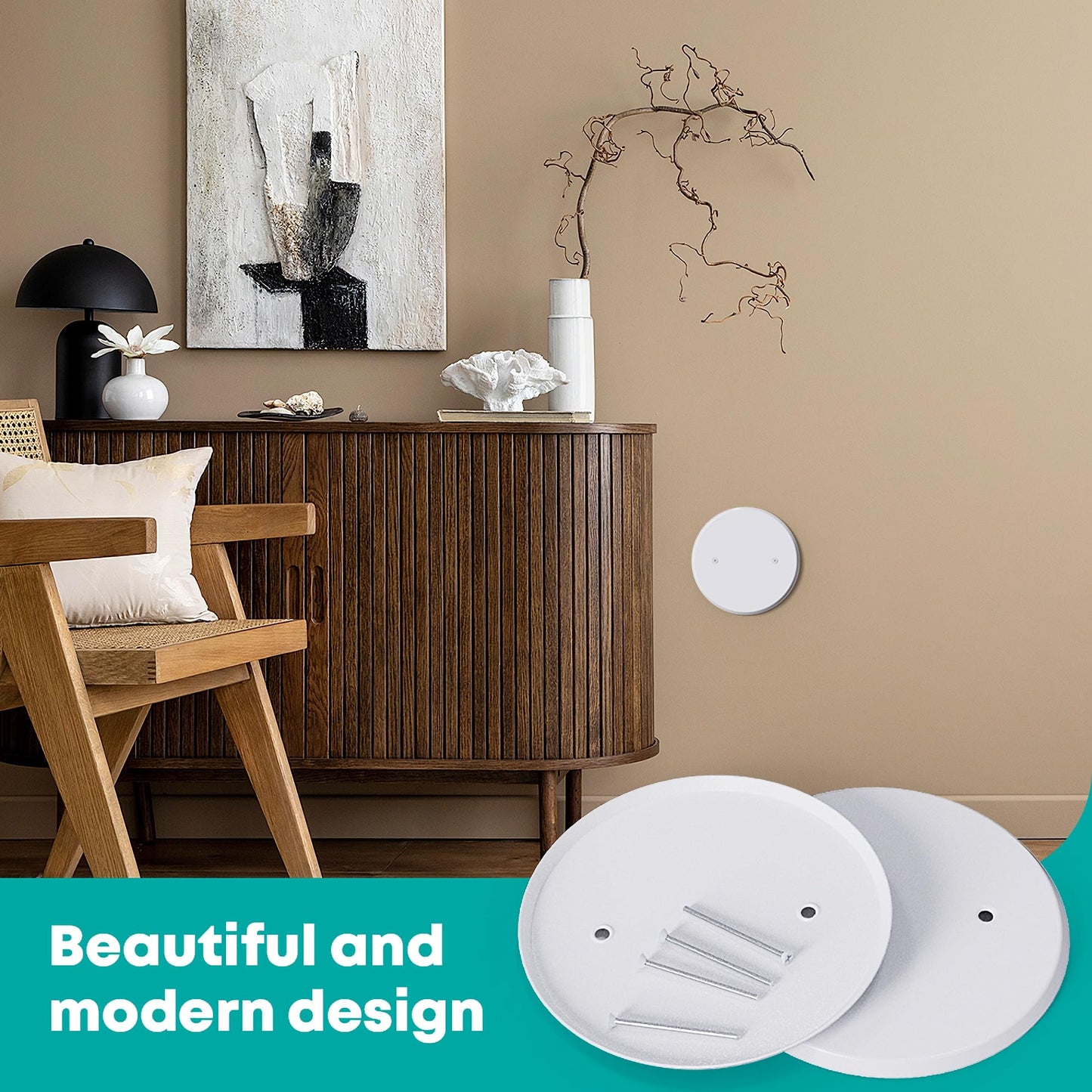 Wuno Shop 3-Pack Ceiling Cover Plate, 5 inch Round Outlet Covers Plate For 3-1/2 inch Electrical Box, Metal Blank Cleanout Cover Plate for Smoke Detector, Wall Light Hole, Hole Spacing 2.8 inch-White