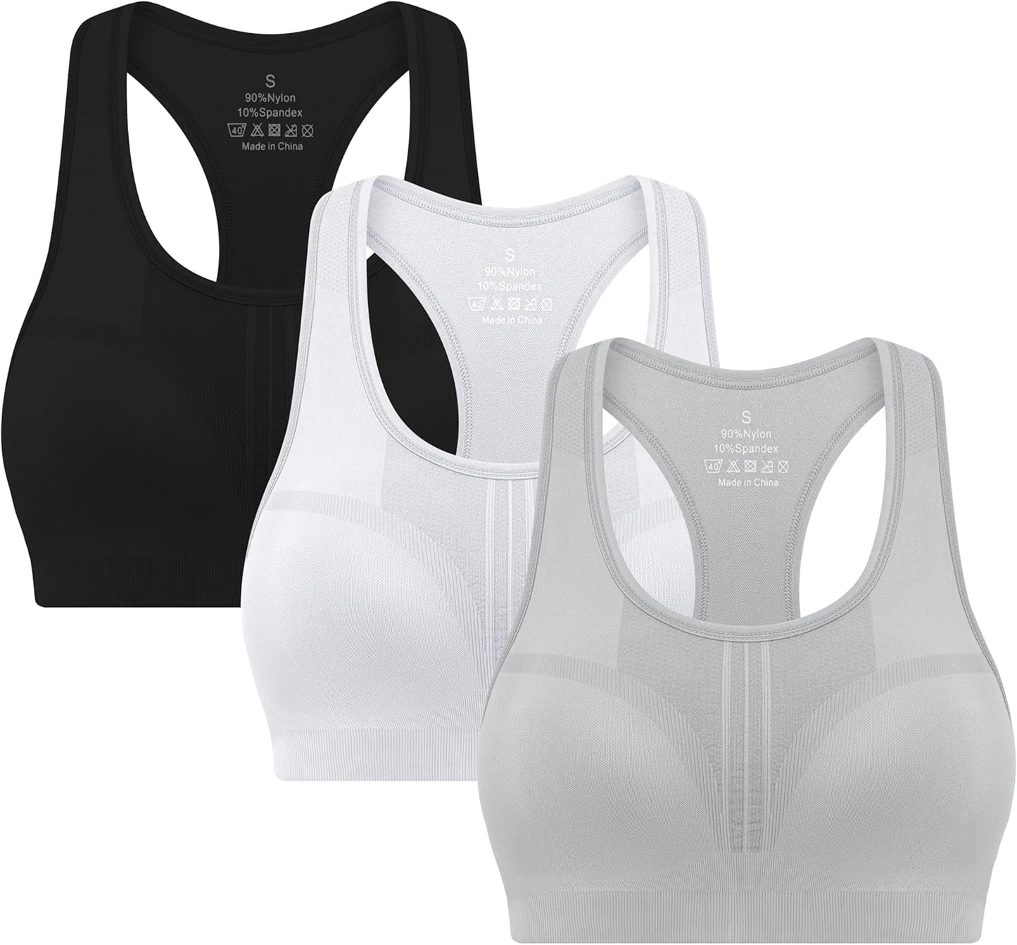 Skiennix 3-Pack High Impact Racerback Sports Bras - Padded Wirefree Workout Bra for Fitness & Yoga
