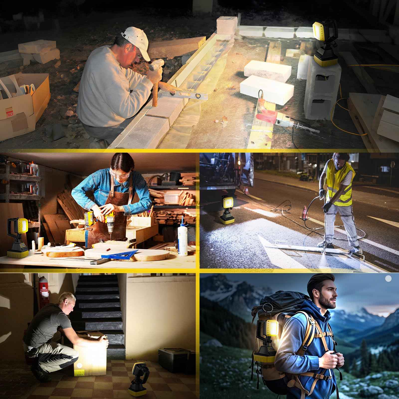 WENFENG Rechargeable LED Work Light, 3 Modes Rotate Spotlight Flashlight, Magnetic Base and Hook Mechanic Light, Waterproof Handheld Spot Light Searchlight for Outdoor, Repairing, Emergency