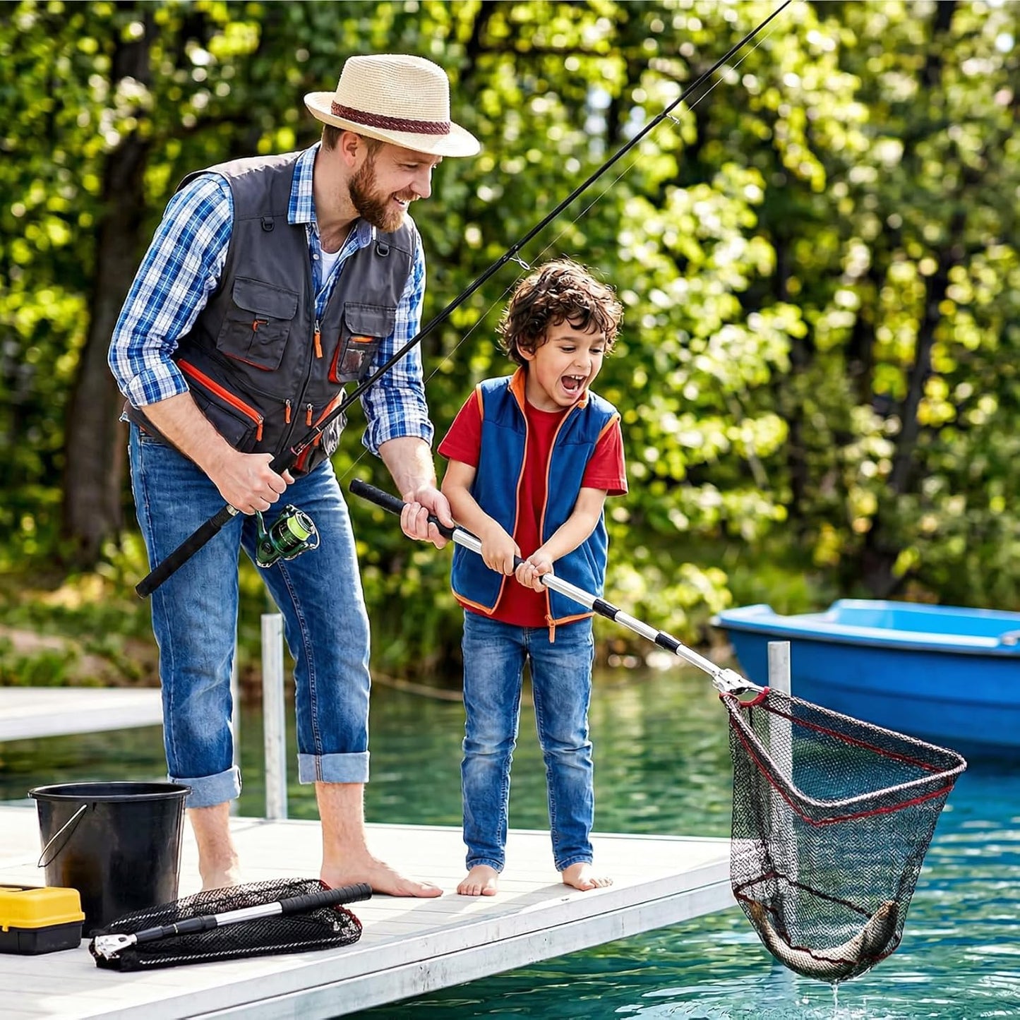 ZENFUN Fishing Net - Telescopic Pole Handle, Collapsible Nylon Mesh for Saltwater & Freshwater | 51" Extendable (Black, White)