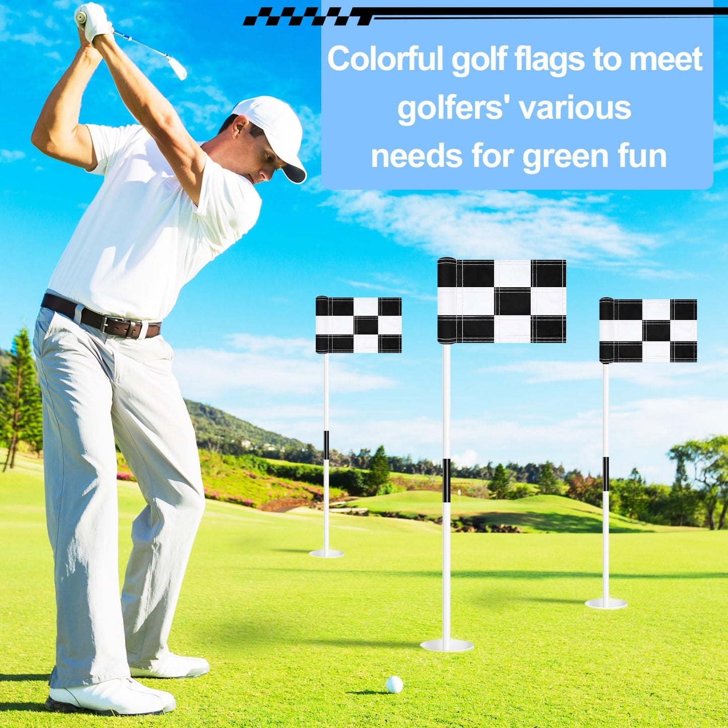 Fanfanwin 6 Pack Checkered Golf Flags 8 x 6 inch Portable 420D Nylon Training Target Flag with Tube Inserted Mini Practice Putting Green for Garden Yard Indoor Outdoor