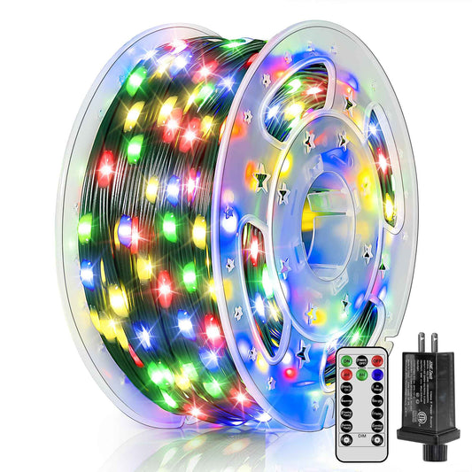 BrightChristmas 300 LED 98 FT Christmas Lights, Waterproof Outdoor String Lights with Remote and Timer, Christmas Tree Lights with 8 Modes Dimmable, Fairy Lights for Holiday Decor (Multicolor)