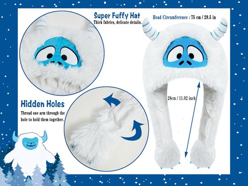 dressfan Plush Snow Monster Hat for Women Girl,Soft Winter Warm Beanie Hat with Ear Flaps,Crazy Hat Novelty Funny Christmas Gifts & Birthday Gifts