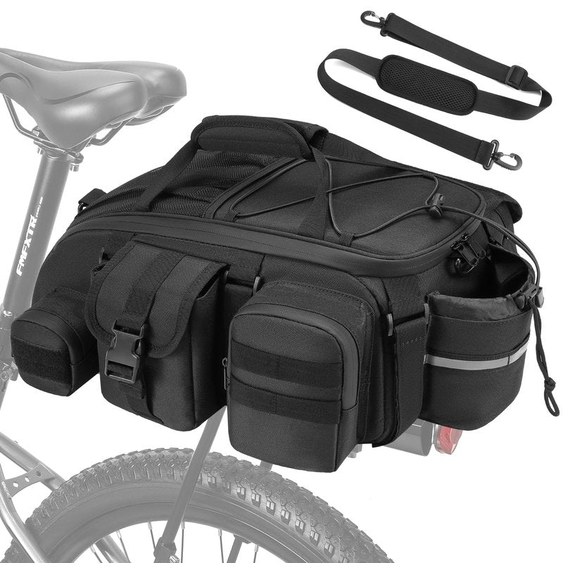 CDYWD 1050D Waterproof Rear Bike Rack Bag, 15L Large Bicycle Trunk Bag with Shoulder Strap for Cycling Commuter Shopping Travel, Bike Back Cargo Rack Bike Saddle Bag for Ebike, MTB, Cruiser, City Bike