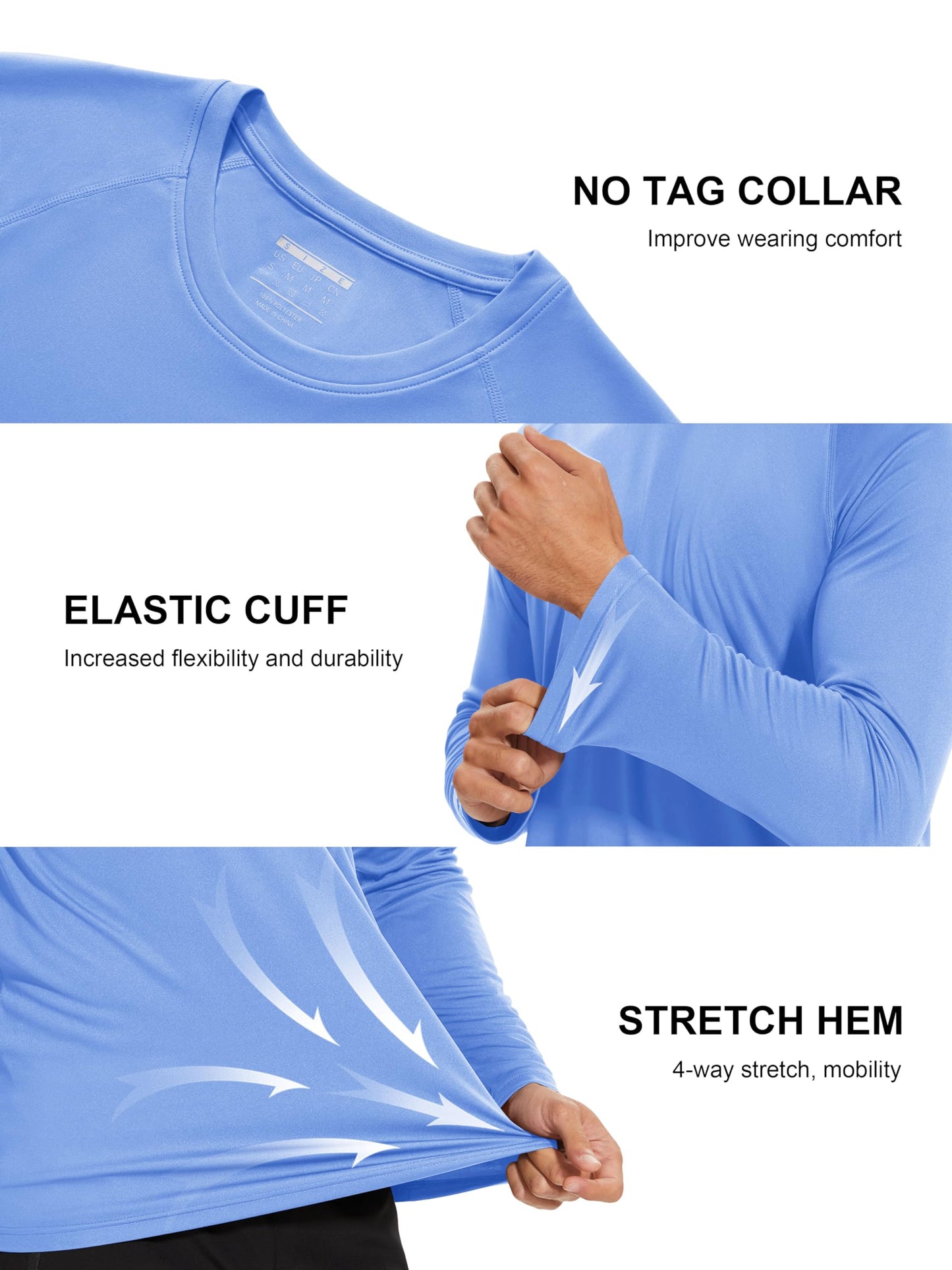 MAGCOMSEN Sun Protection Shirts for Men Long Sleeve Rash Guard Quick Dry UV Protection Swim UPF 50 UV Shirts Summer Light Blue