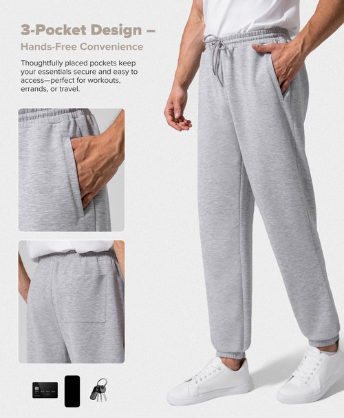 BRXL Sweatpants for Men 3 Pockets Athletic Training Track Joggers Stretch 29" Inseam Ankle Length Grey