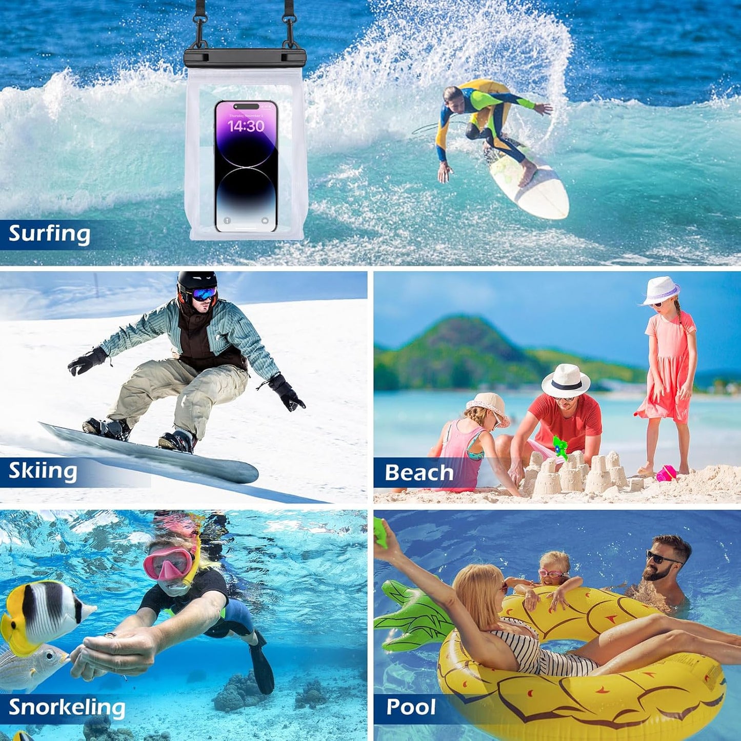PEDVSTY Waterproof Phone Pouch - Large Dry Bag with Sealing Strip for iPhone 17/16/15/14 Pro Max & Galaxy S25/S24/S23/S22 | Floating Design for Beach & Water Park - White